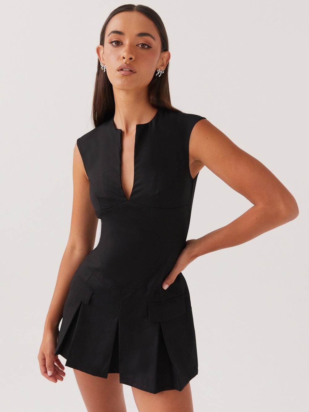 Peppermayo Cassia Mini Dress Black NWT | Corset Pleated Mini | Boss Babe